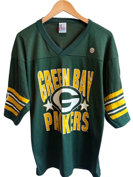 Vintage 90's Green Bay Packers NFL Logo 3/4 Sleeve Tee Size Large