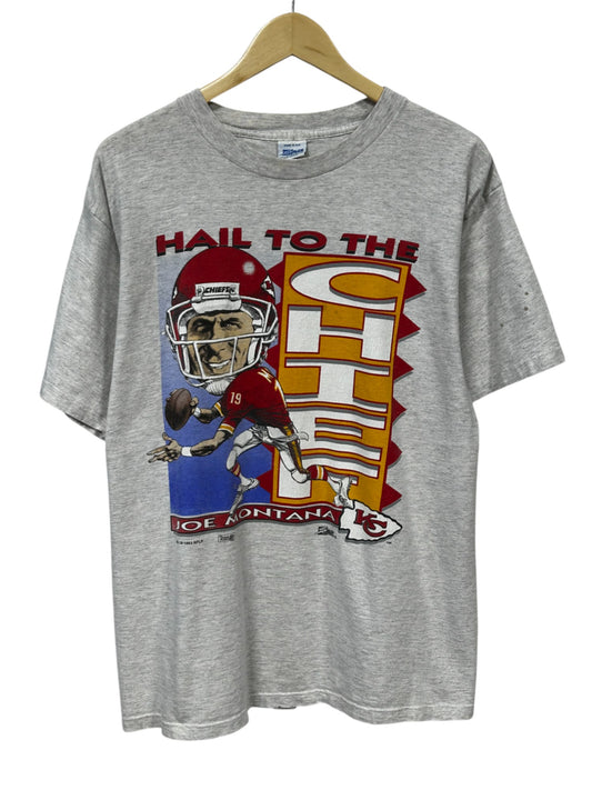 Vintage 1993 Joe Montana Kansas City Chiefs Big Head Cartoon Tee Size Large