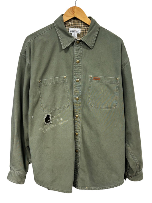 Vintage Carhartt Moss Green Thrashed Long Sleeve Button Up Size Large