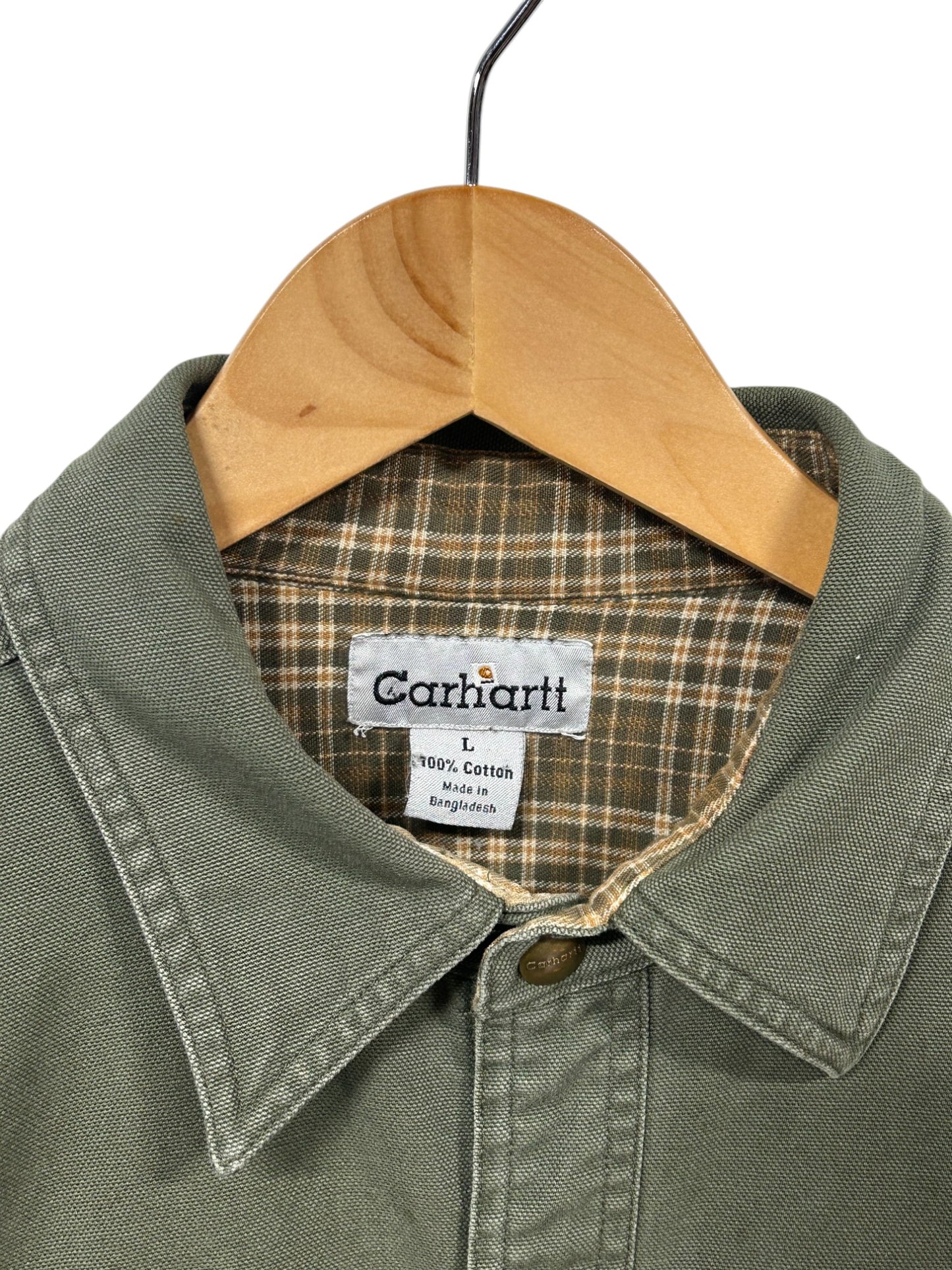 Vintage Carhartt Moss Green Thrashed Long Sleeve Button Up Size Large