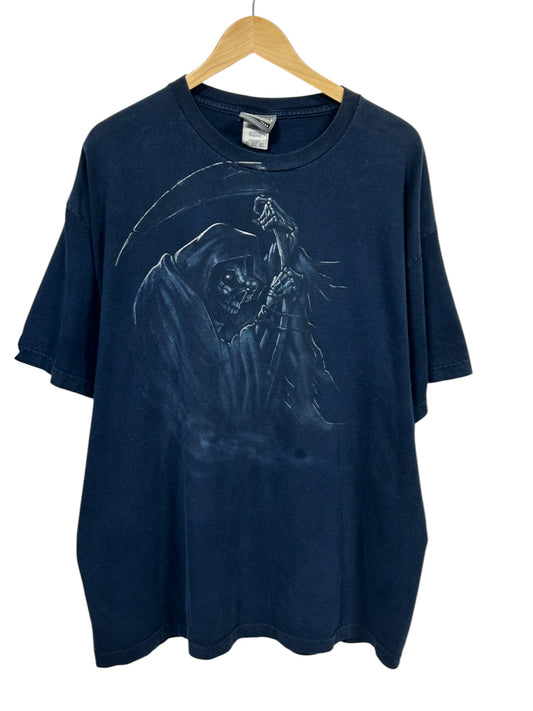 Vintage Y2K Grim Reaper Big Print Skull Graphic Tee Size XXL