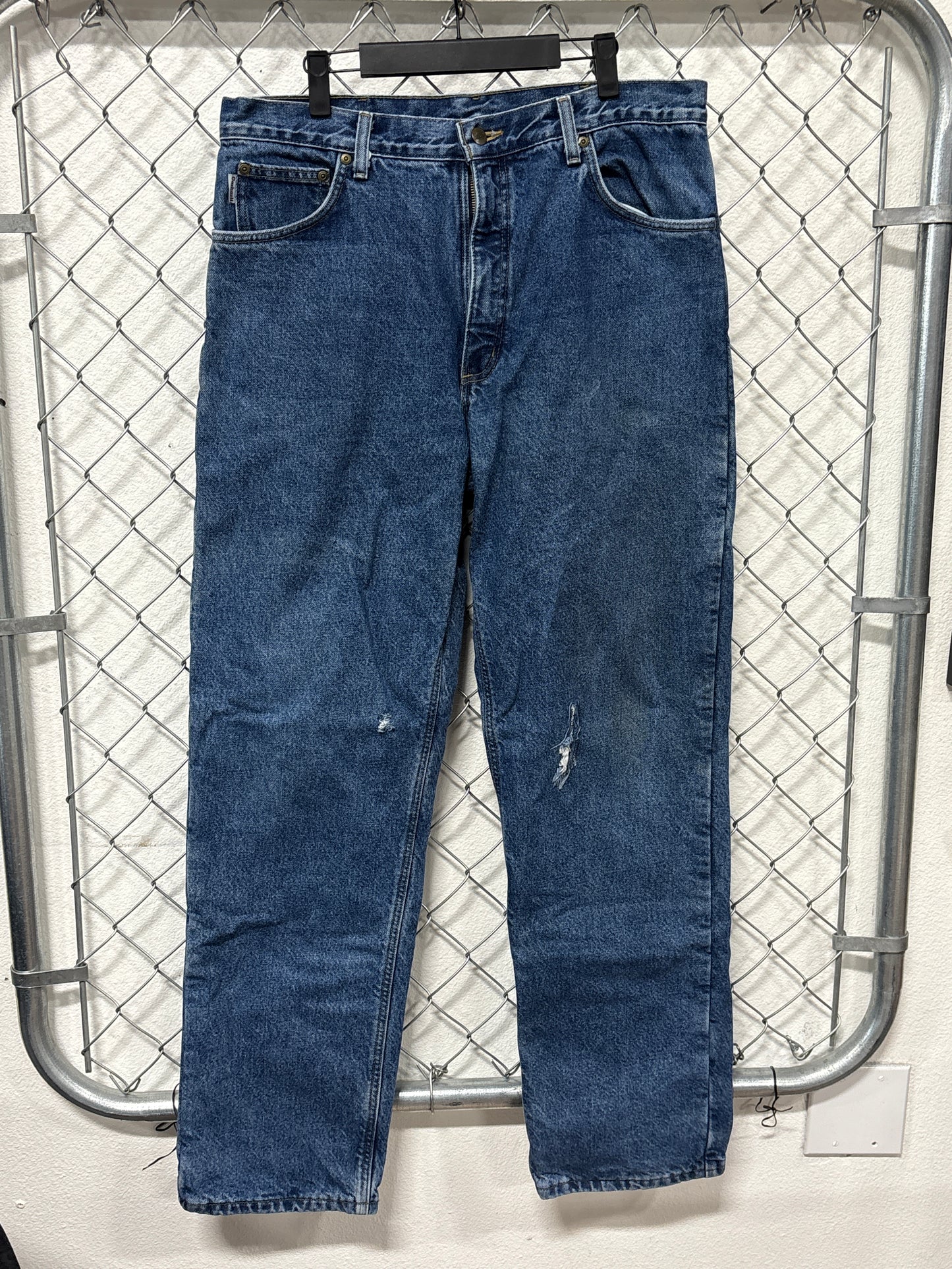 Vintage Flannel Lined Carhartt Denim Carpenter Pants Size 34x32