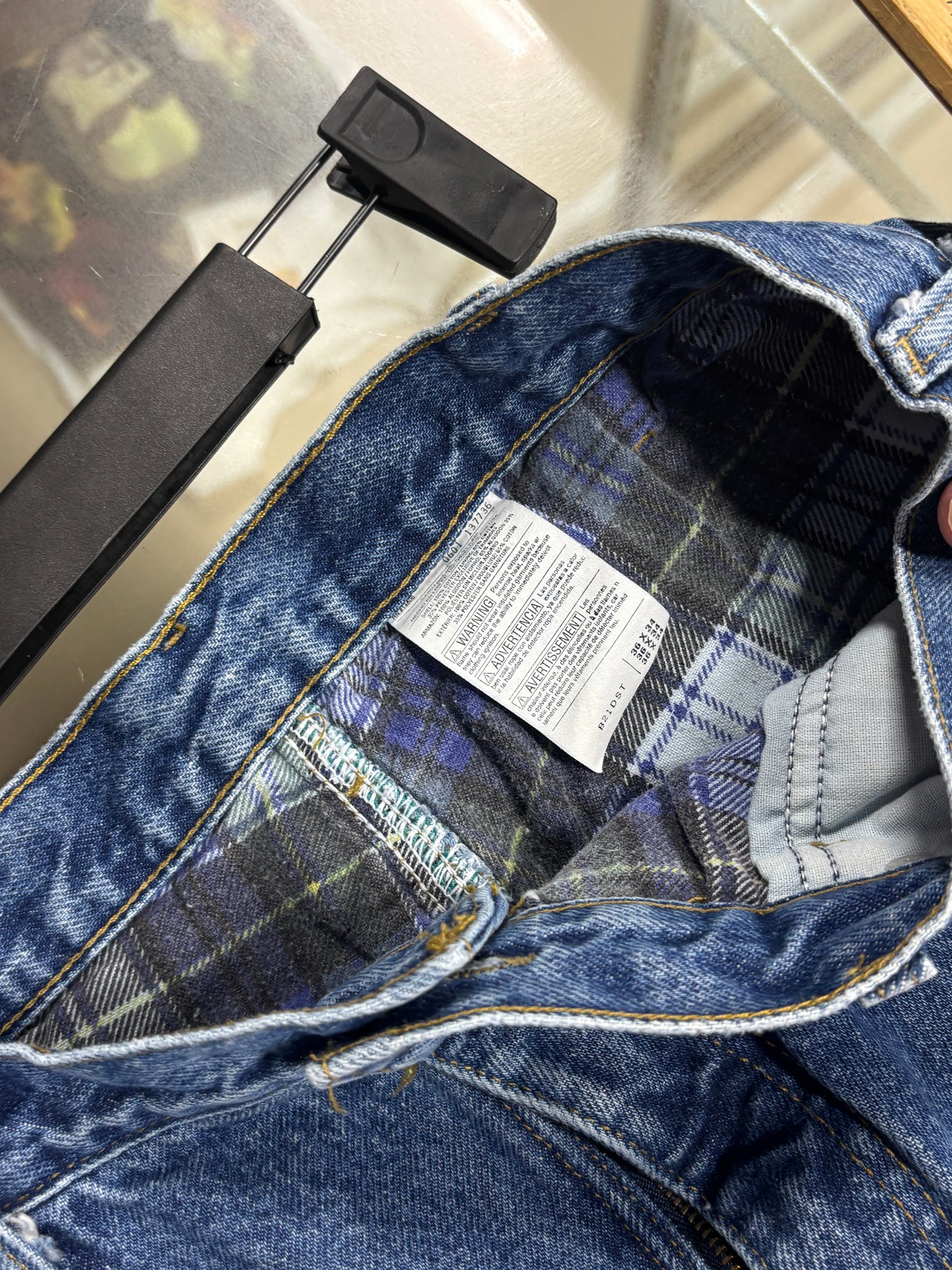 Vintage Flannel Lined Carhartt Denim Carpenter Pants Size 34x32