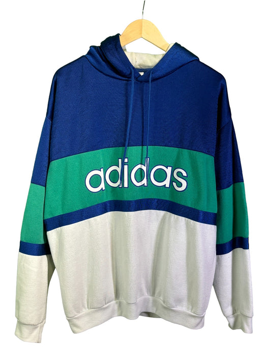 Vintage 90's Adidas Silver Tag Tri Tone Spellout Hoodie Size Large