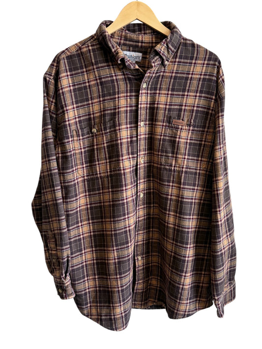 Vintage Carhartt Plaid Button Up Flannel Shirt Size XL