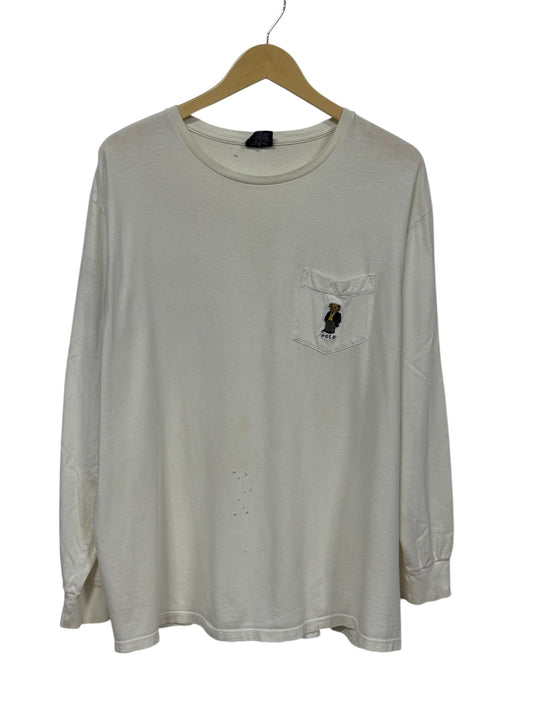 Vintage 90's Polo Ralph Lauren Bear Pocket Long Sleeve Shirt Size Large