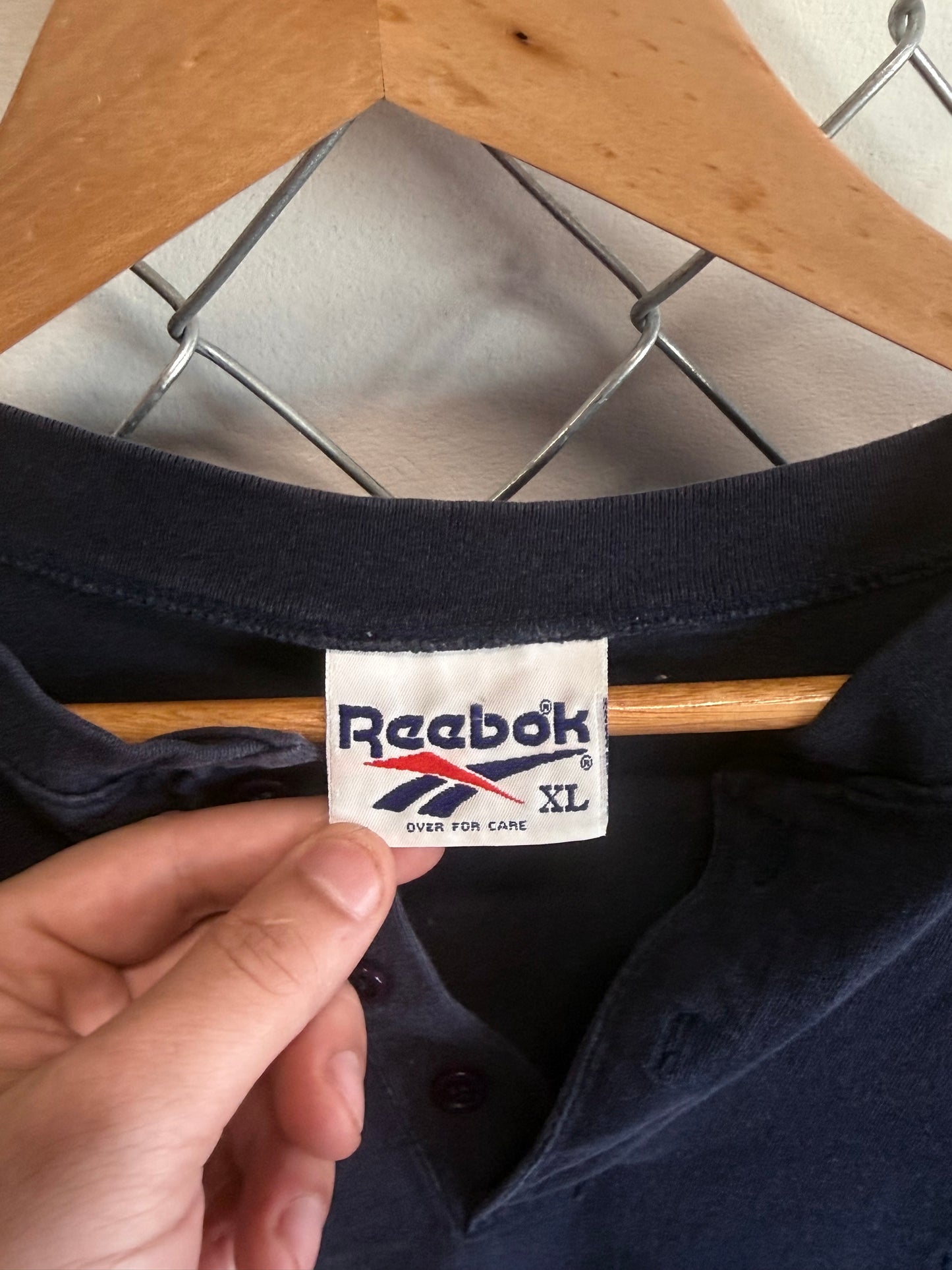 Vintage 90's Reebok Long Sleeve Henley Navy Blue Shirt Size XL