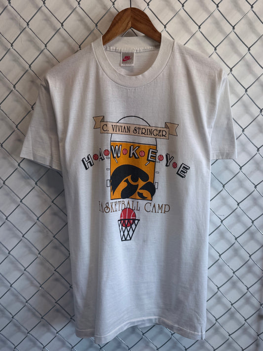 Vintage 80's Nike Silver Tag Iowa Hawkeye Basketball Camp Tee Size Large