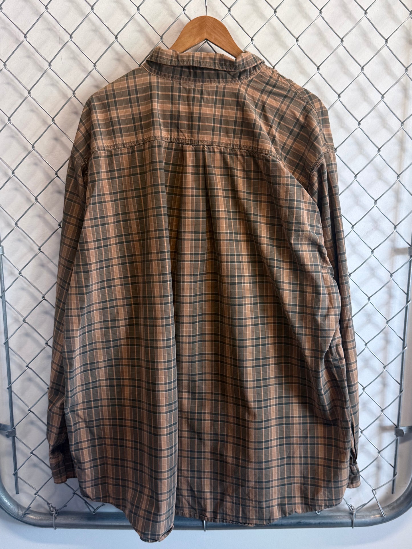 Carhartt Brown Plaid Button Up Work Shirt Size XXL Tall