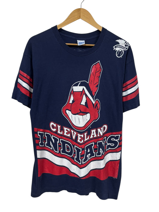 Vintage 90's Salem Sportswear Cleveland Indians Big Print Logo Tee Size Large