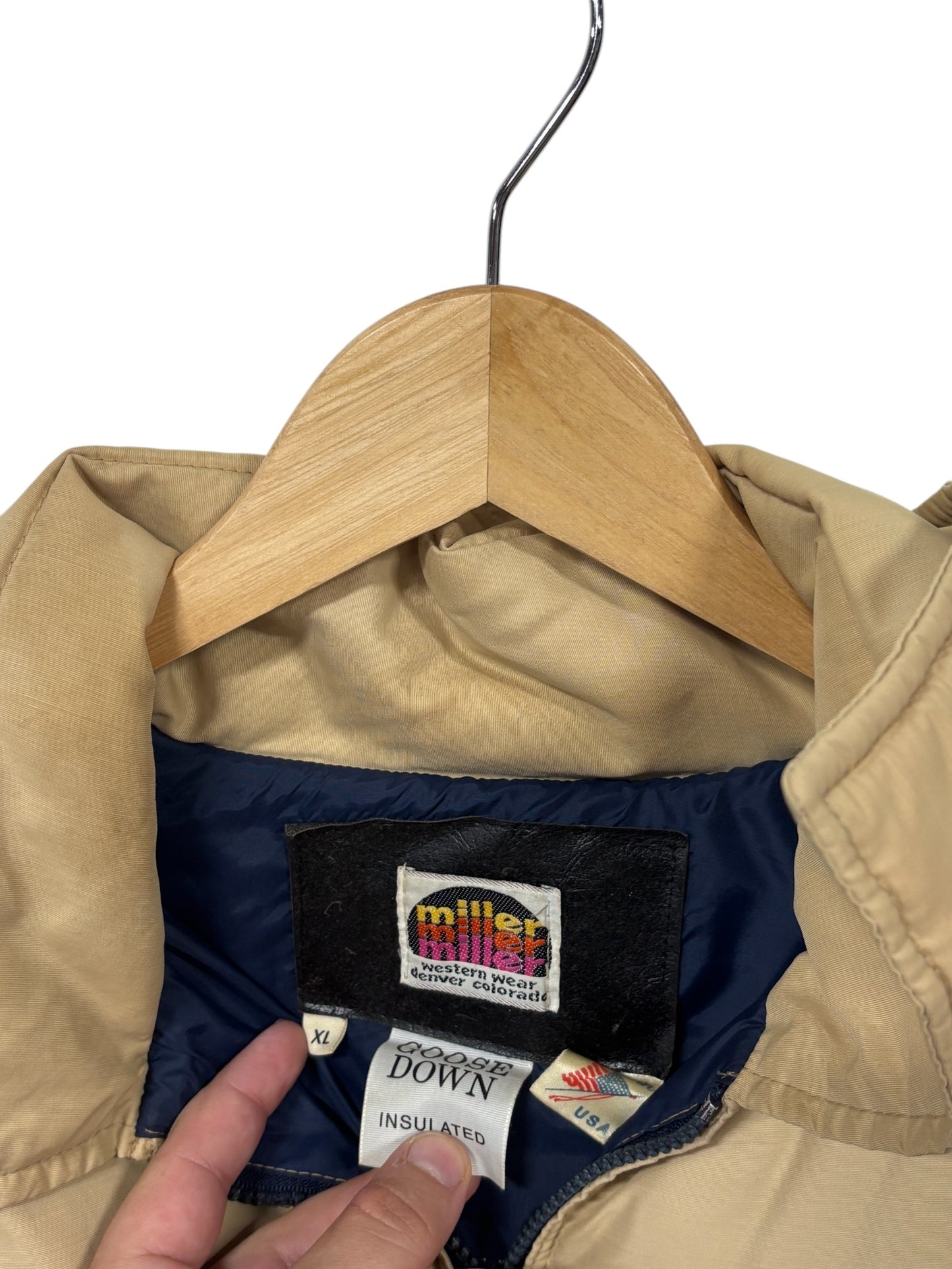 Vintage 70's Miller Blue Tan Goose Down Insulated Jacket Size XL