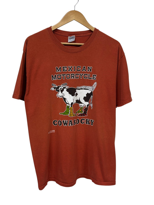 Vintage Mexican Motorcycle Funny Cartoon Graphic Tee Size Large