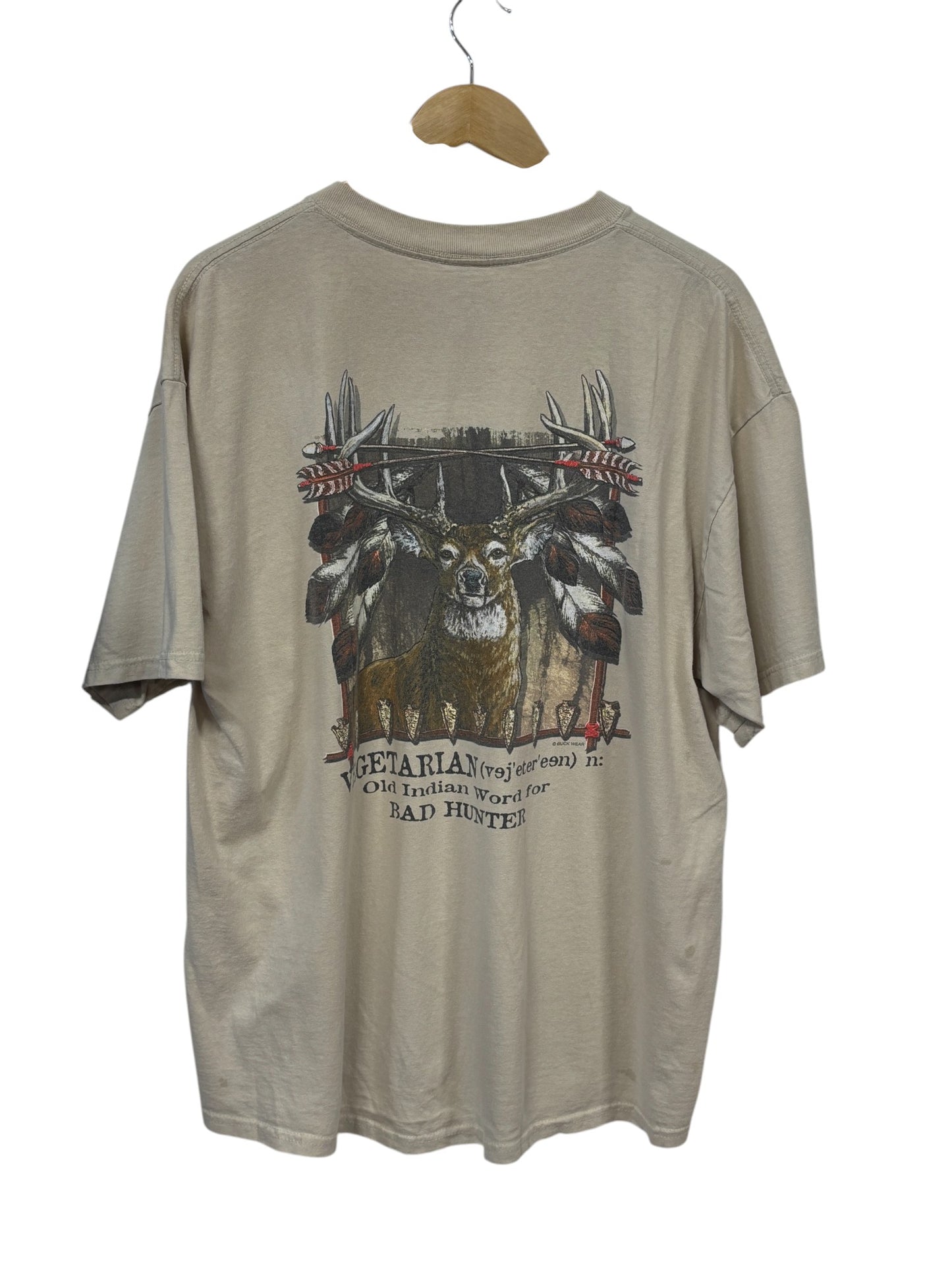 Vintage Y2K Buck Wear Vegetarian Hunting Graphic Tee Size XL