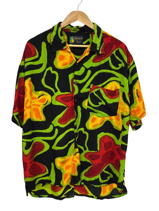 Vintage 90's Abstract Art Short Sleeve Button Up Vacation Shirt Size XL