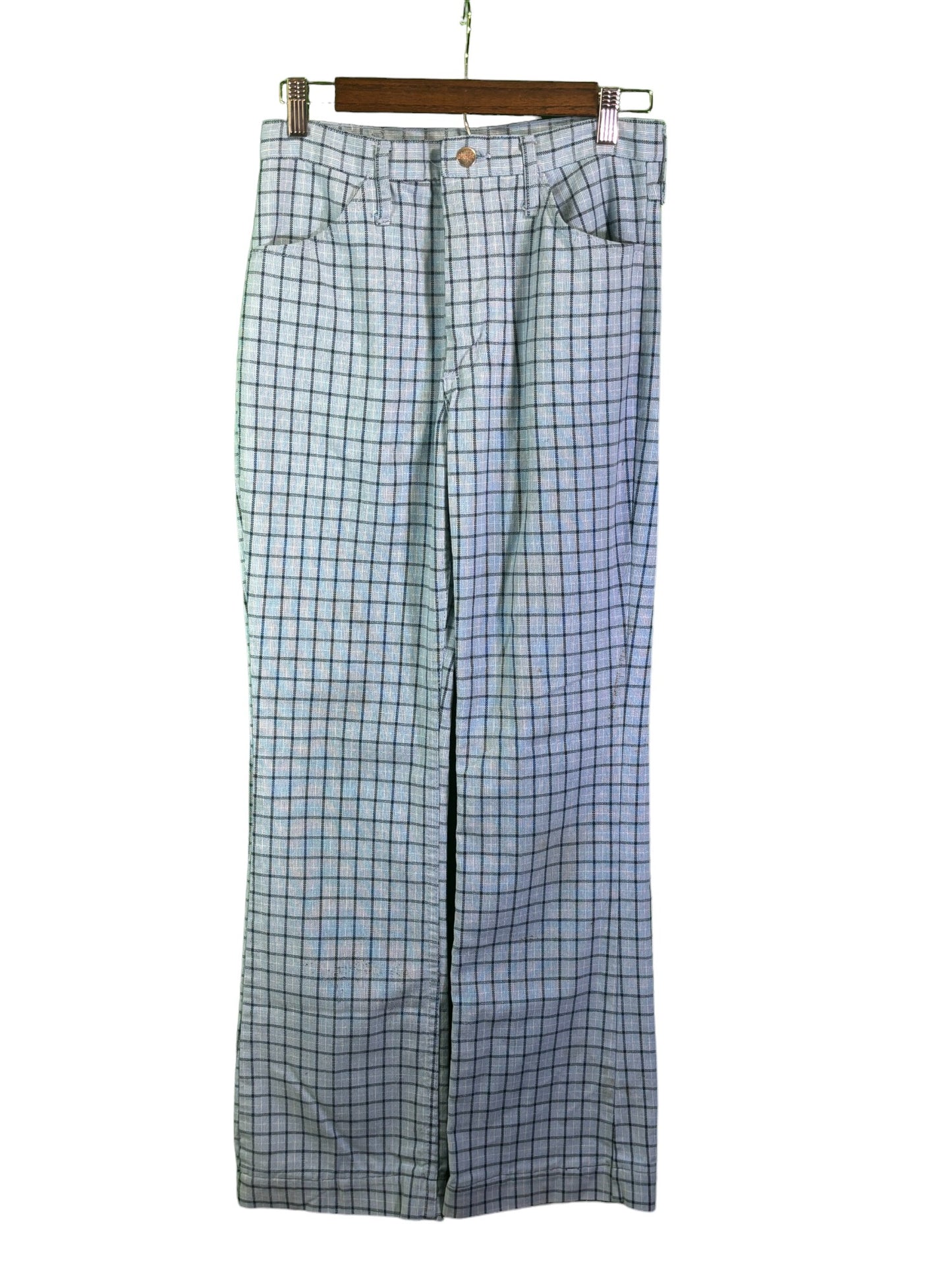 Vintage Wrangler Light Blue Plaid Slacks Size 28x29