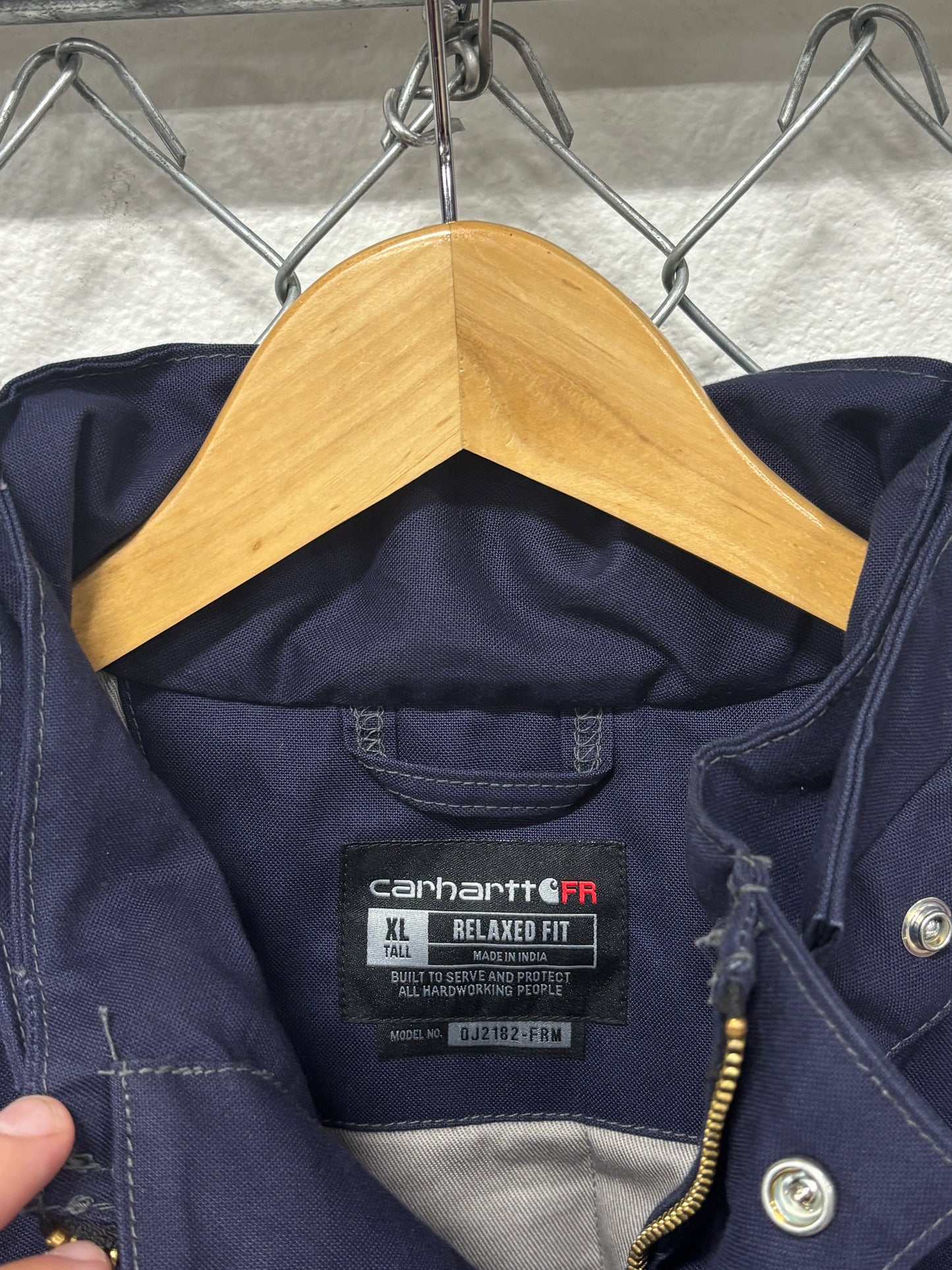 Carhartt Navy Blue FR Button Up Work Jacket Size XL Tall