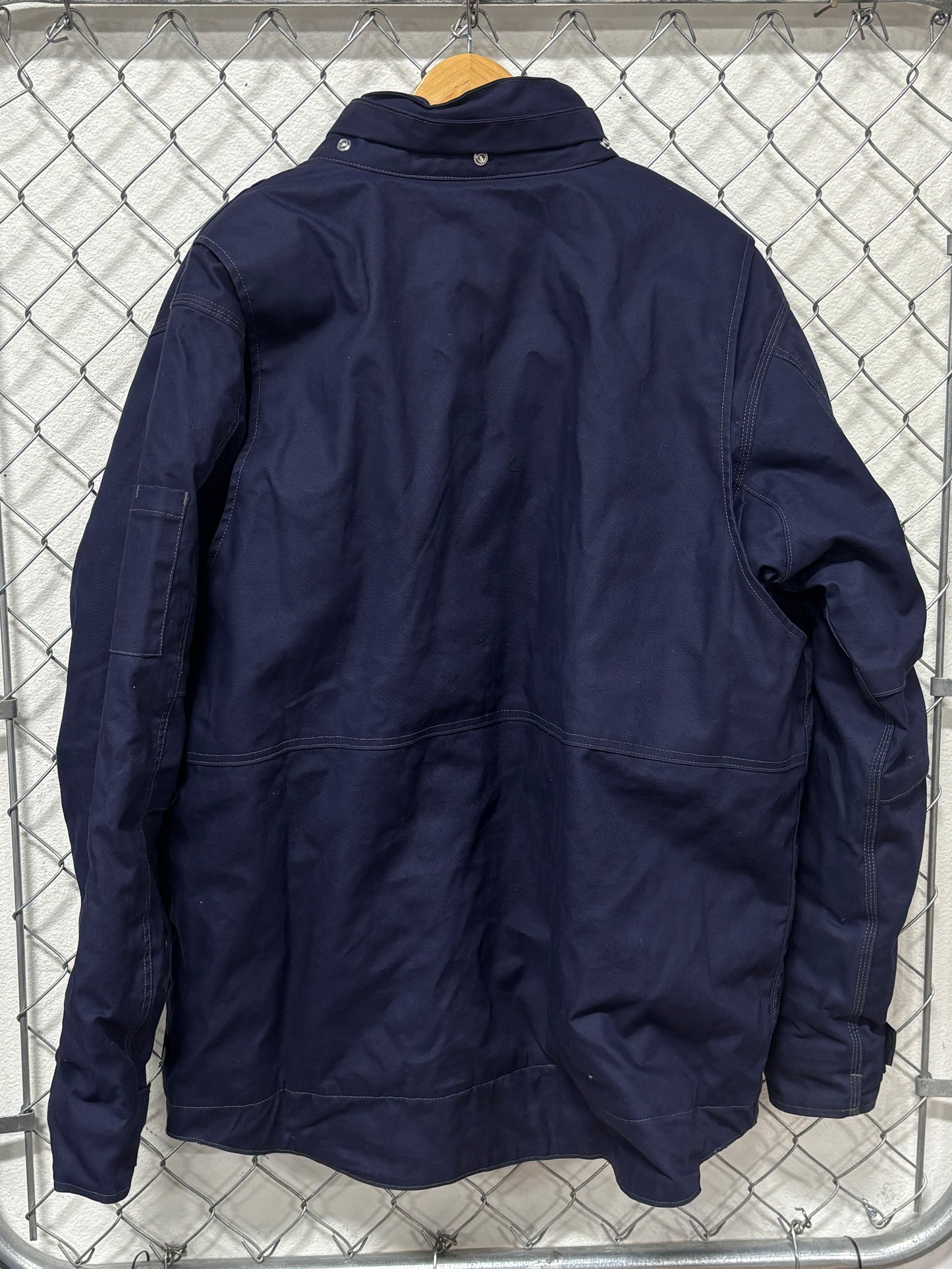 Carhartt Navy Blue FR Button Up Work Jacket Size XL Tall