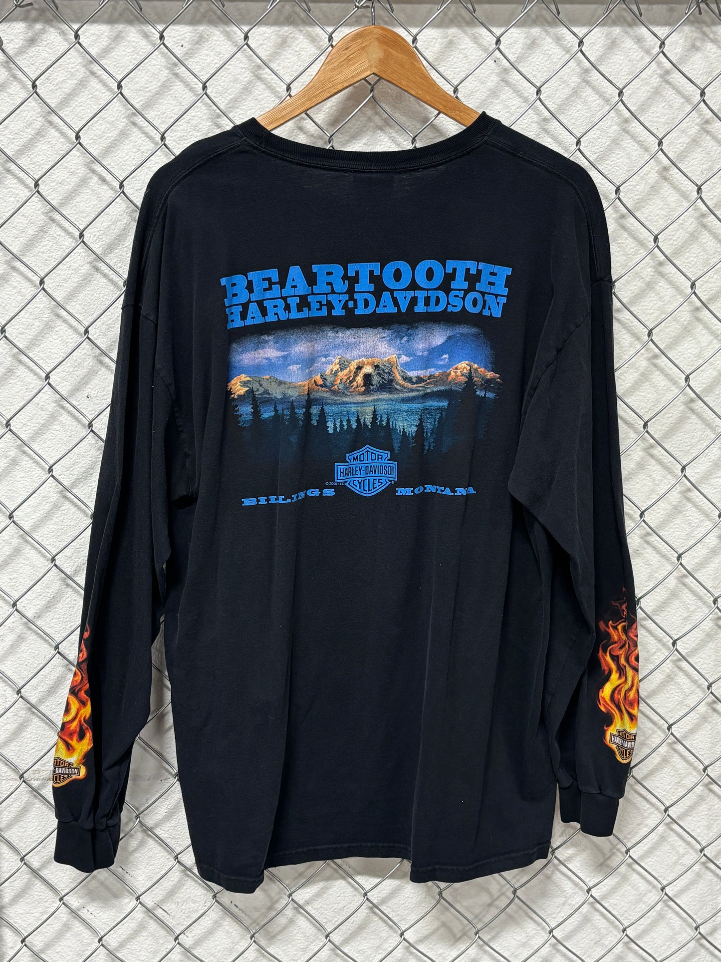 Vintage Harley Davidson Flame Sleeves Biker Long Sleeve Shirt Size XL