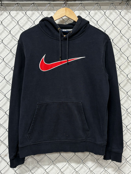 Y2K Nike Black Red Swoosh Pullover Hoodie Size Medium