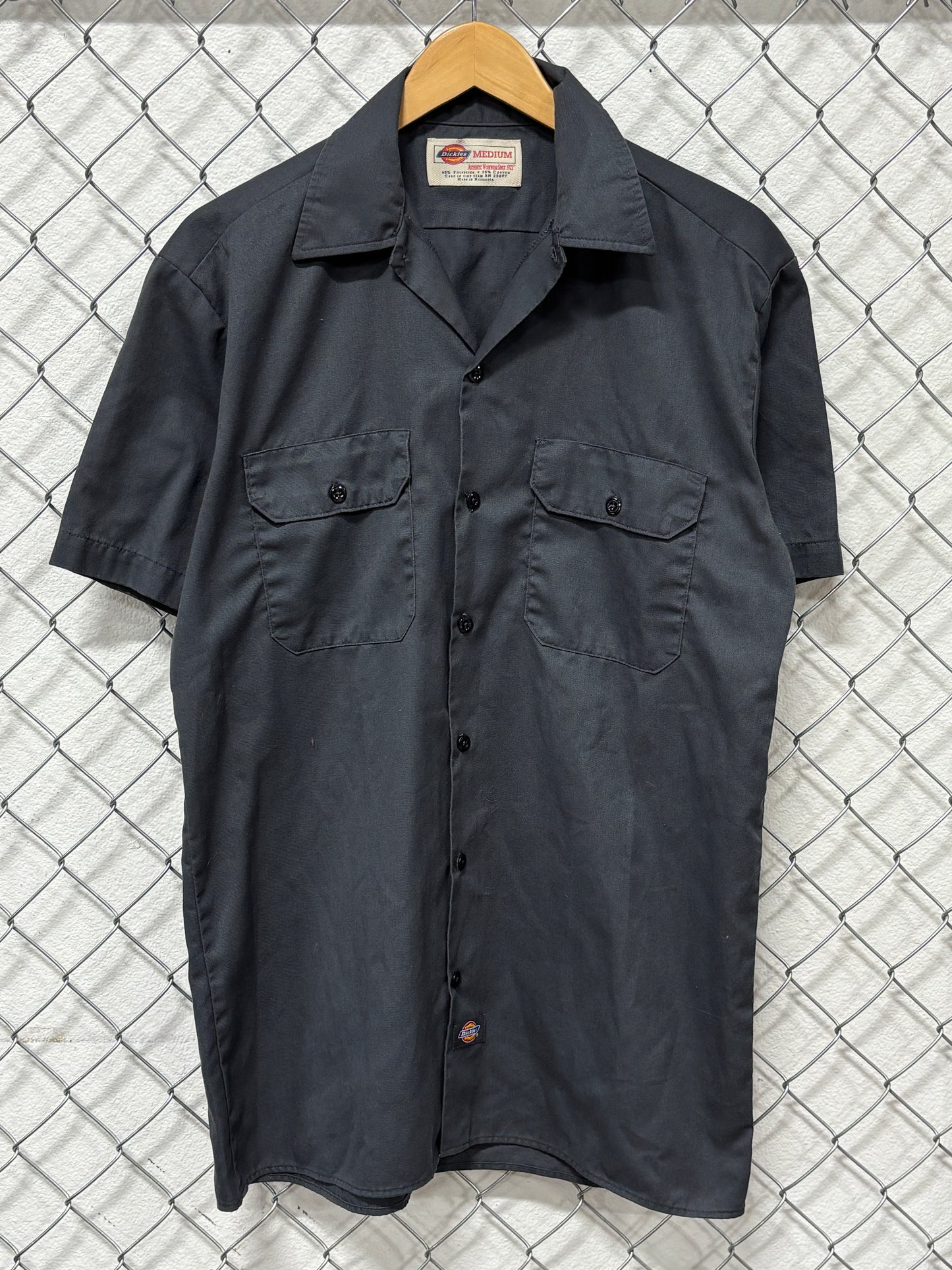 Dickies Grey Short Sleeve Button Up Workwear Shirt Size Medium