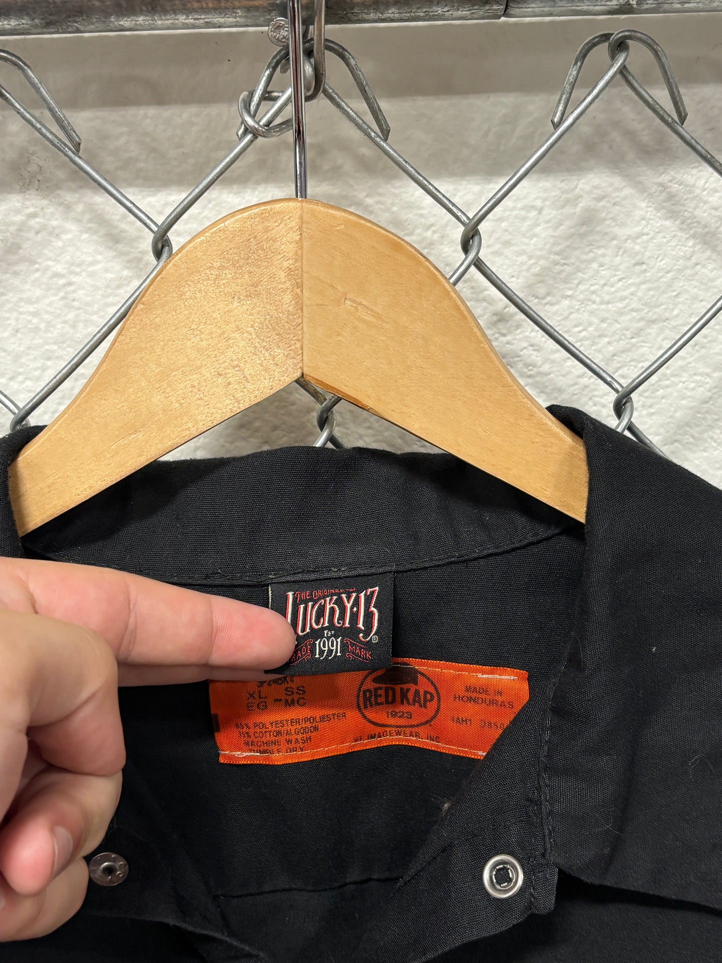 Y2k Lucky 13 Black Button Up Mechanic Style Shirt Size XL