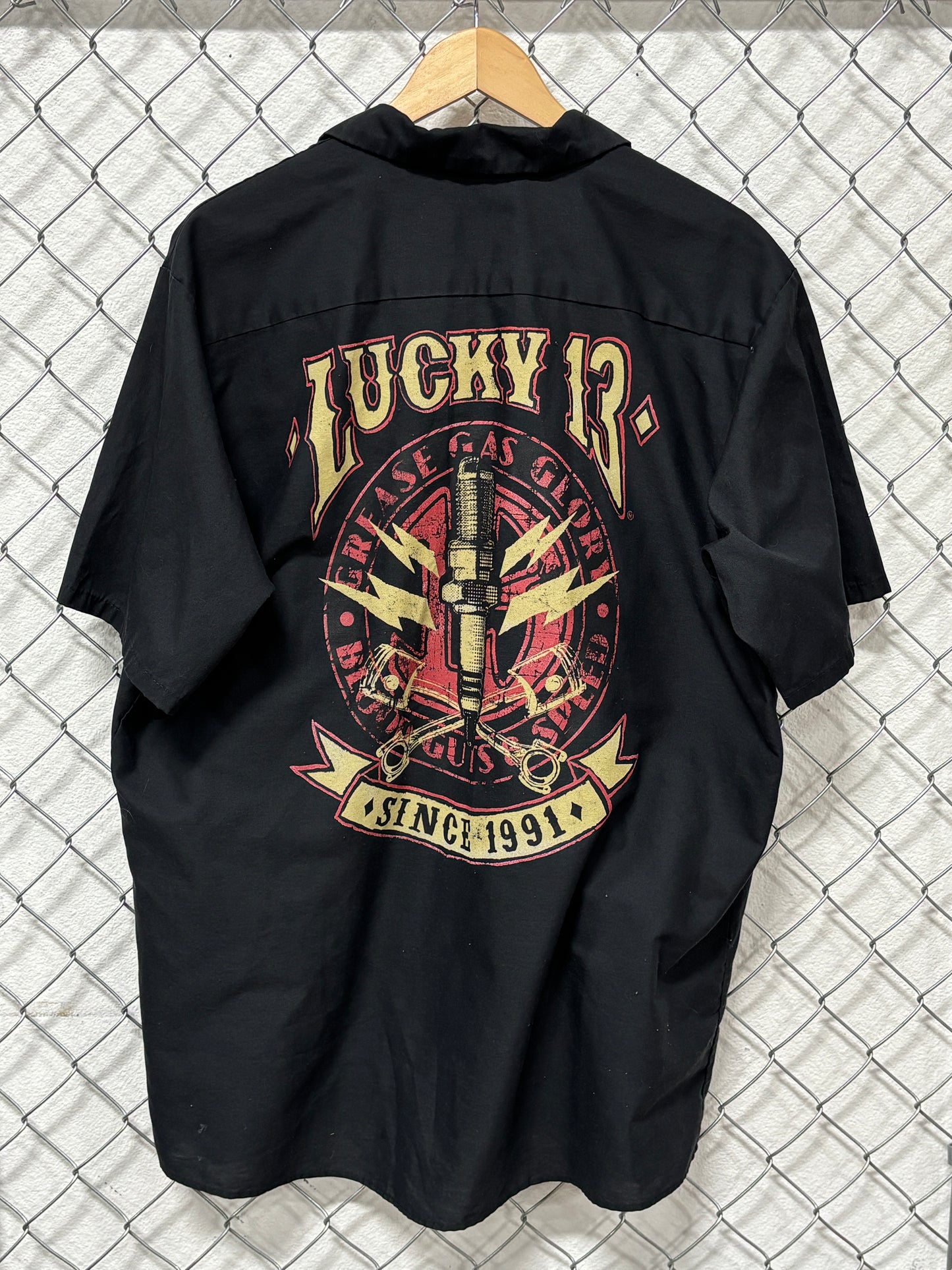 Y2k Lucky 13 Black Button Up Mechanic Style Shirt Size XL