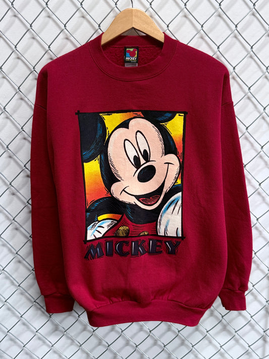 Vintage 90's Disney Mickey Mouse Red Cartoon Sweater Size Large