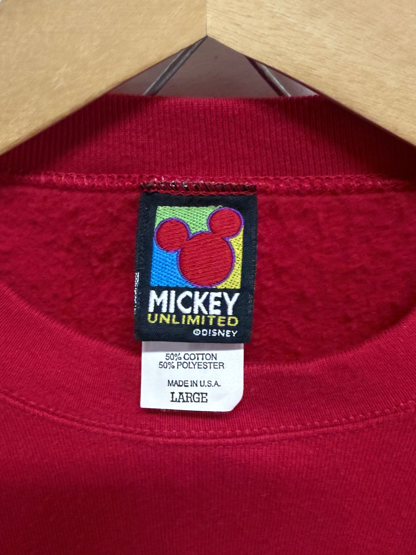 Vintage 90's Disney Mickey Mouse Red Cartoon Sweater Size Large
