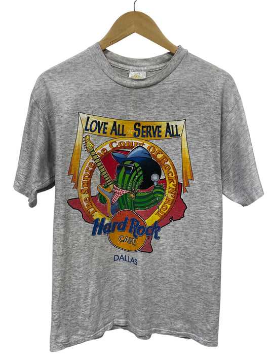 Vintage 90's Hard Rock Cafe Dallas Love All Serve All Graphic Tee Size Large
