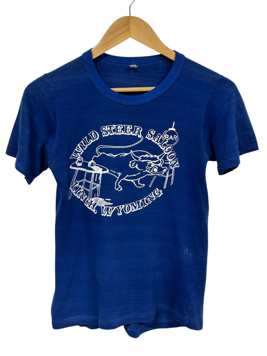 Vintage 80's Wild Steer Saloon Linch Wyoming Graphic Tee Size Small