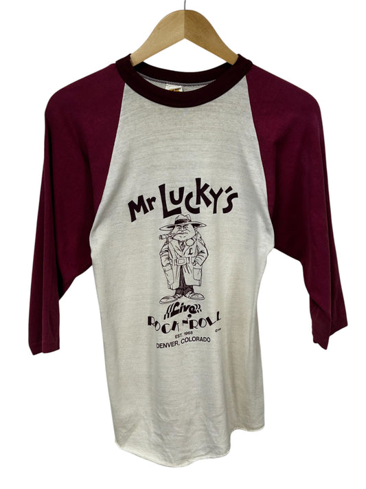 Vintage 80's Mr Lucky's Rock n Roll Denver Colorado Raglan Tee Size Medium