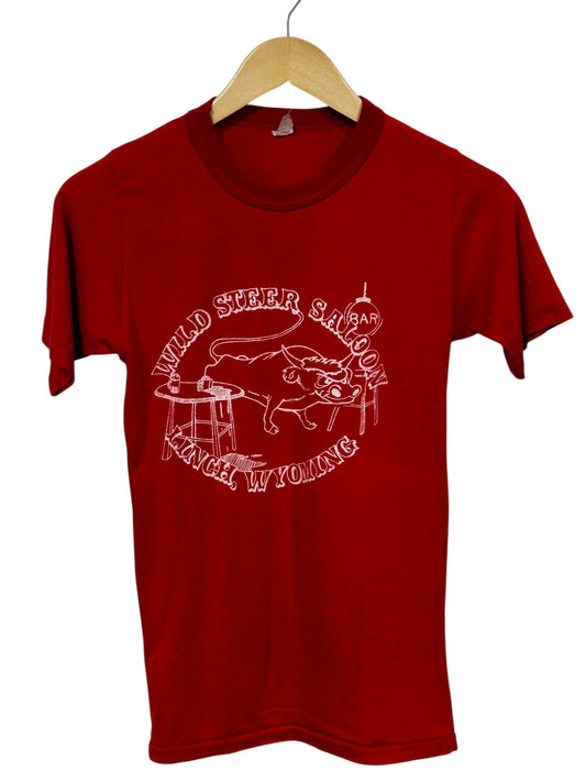Vintage 80's Wild Steer Saloon Linch Wyoming Graphic Tee Size Small