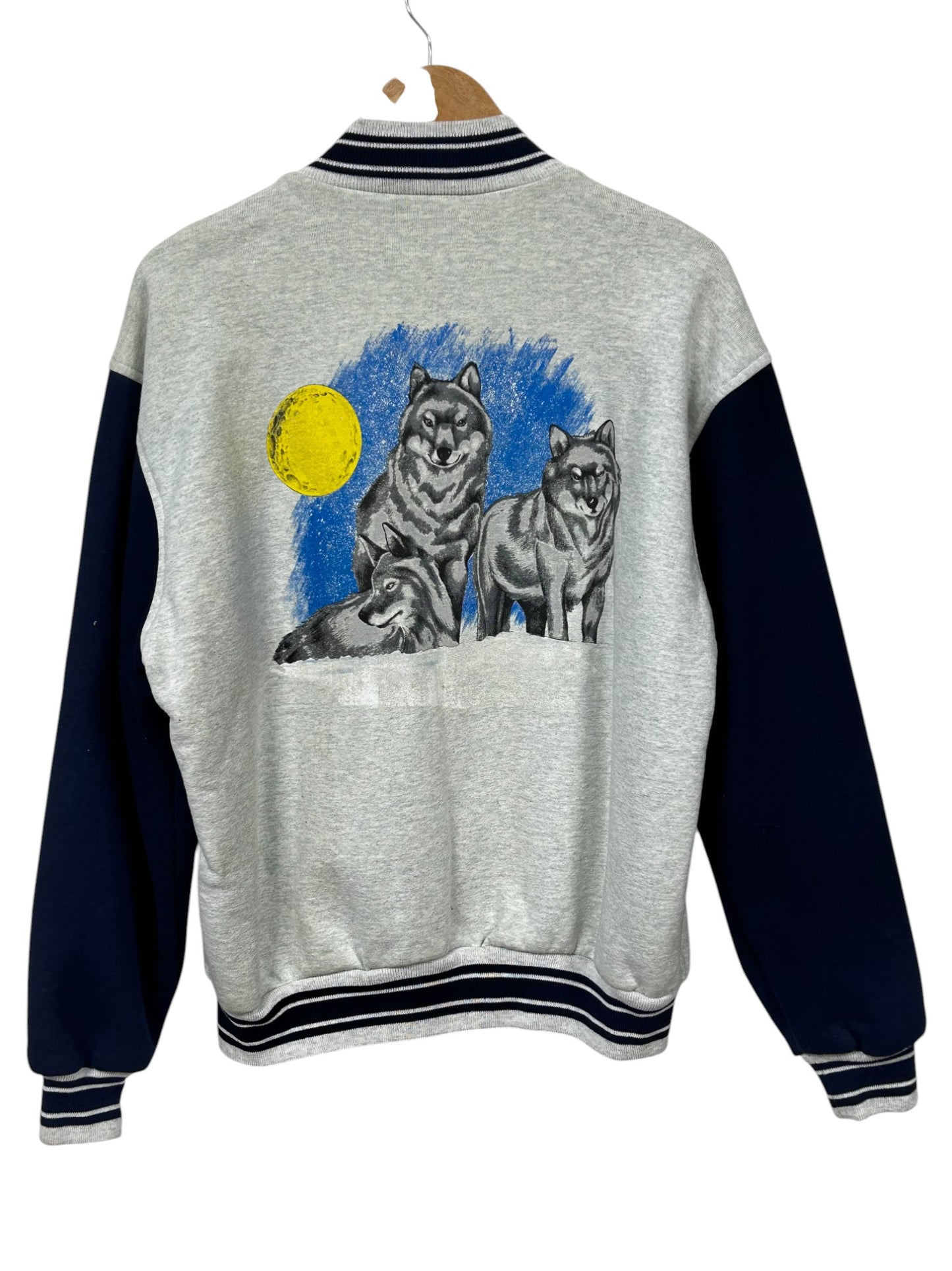 Vintage 90's Fruit of the Loom Wolf Pack Bomber Sweater Size Large
