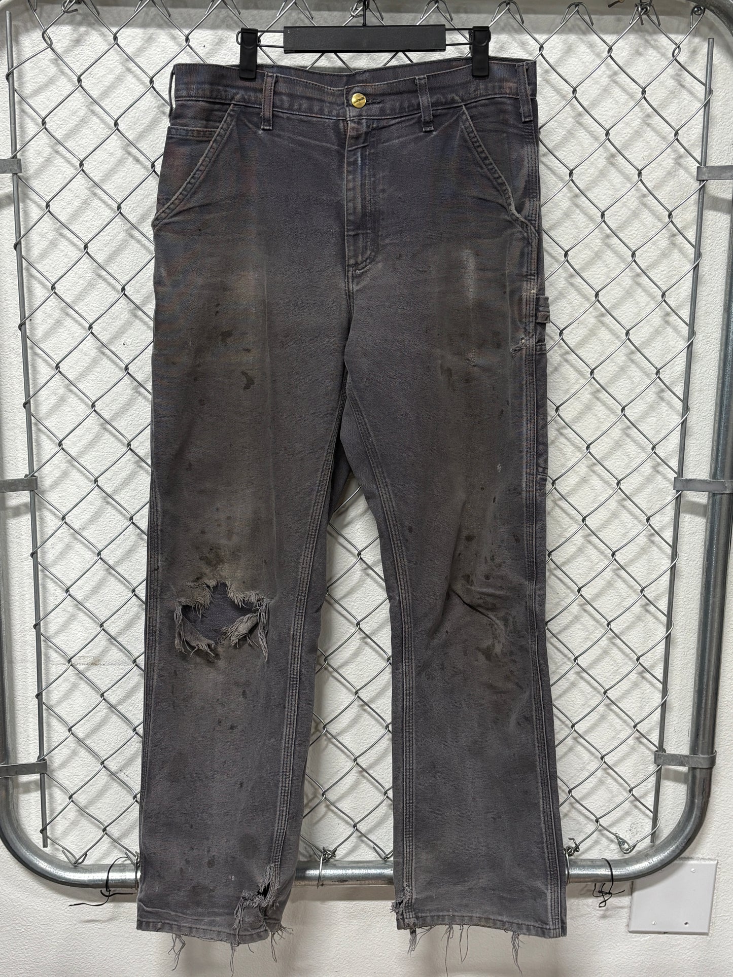 Carhartt Faded Distressed Grey Carpenter Pants Size 32x31