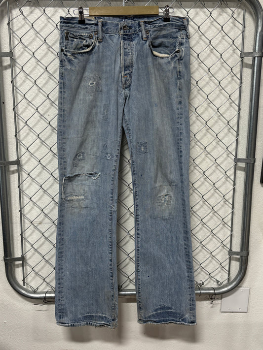 Y2K Abercrombie & Fitch Button Fly Distressed Denim Jeans Size 34x34