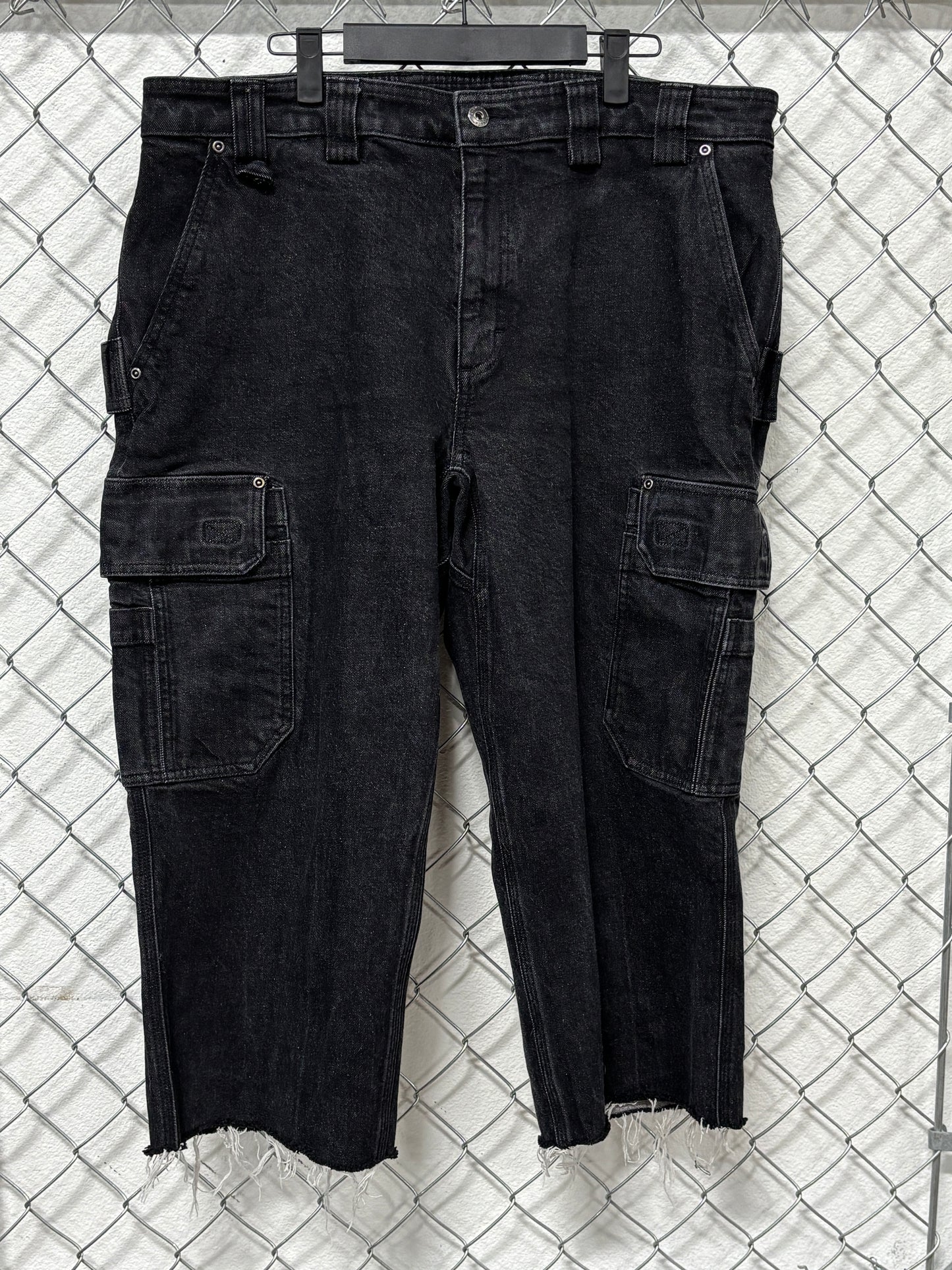 Y2K Black Denim Cutoff Cargo Shorts Size 38