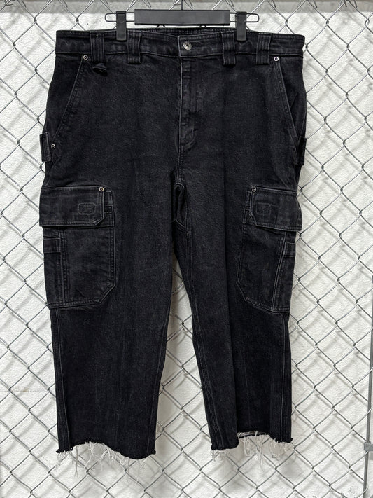 Y2K Black Denim Cutoff Cargo Shorts Size 38