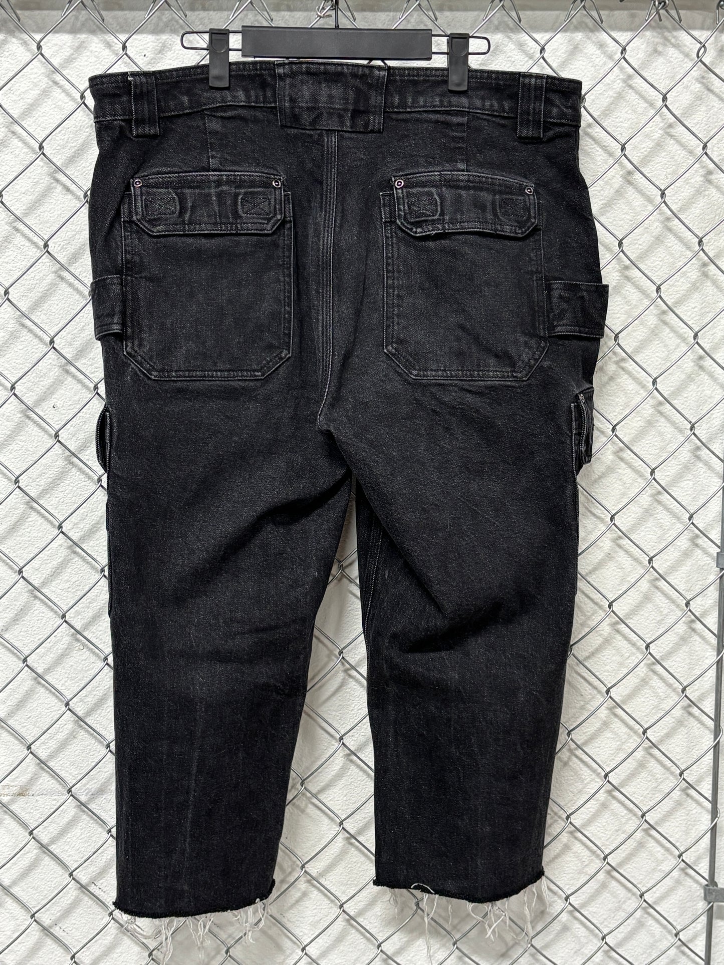 Y2K Black Denim Cutoff Cargo Shorts Size 38