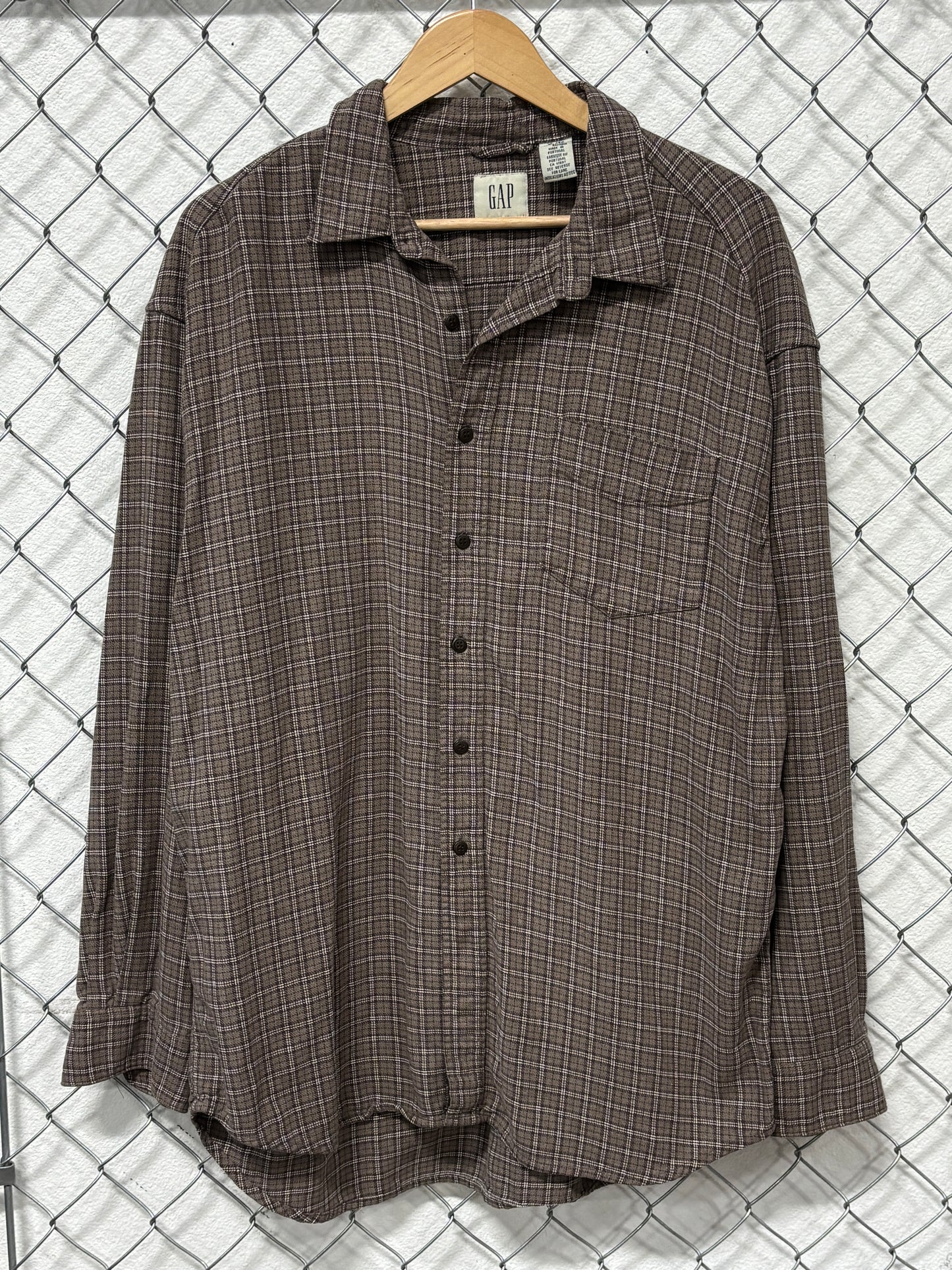 Y2K Gap Brown Plaid Button Up Flannel Shirt Size XL