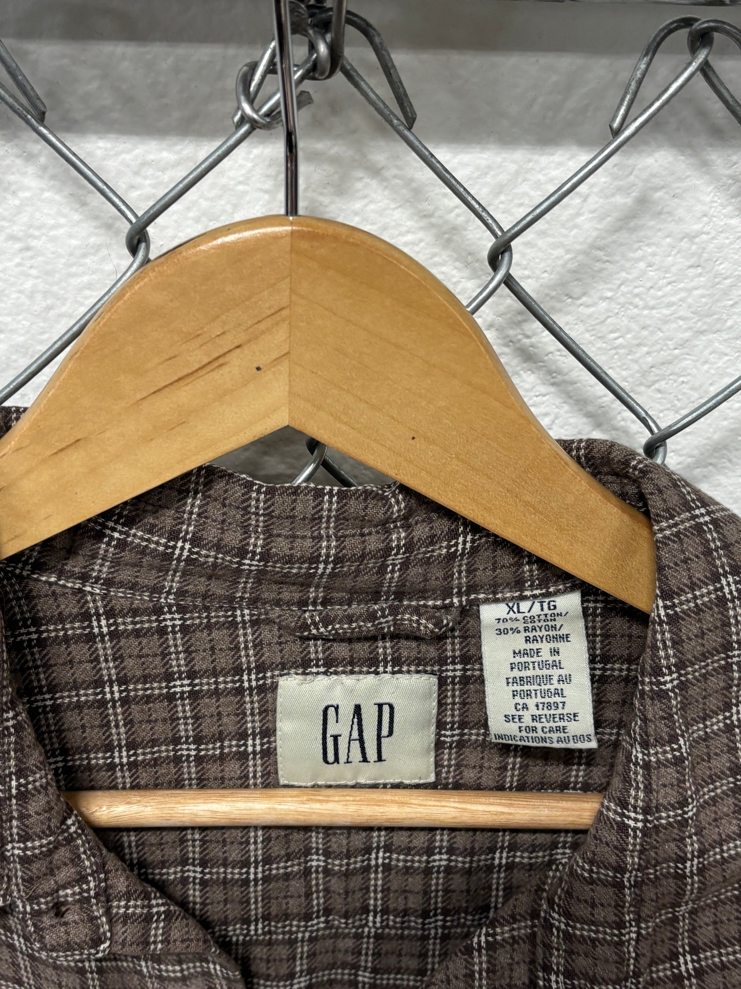 Y2K Gap Brown Plaid Button Up Flannel Shirt Size XL