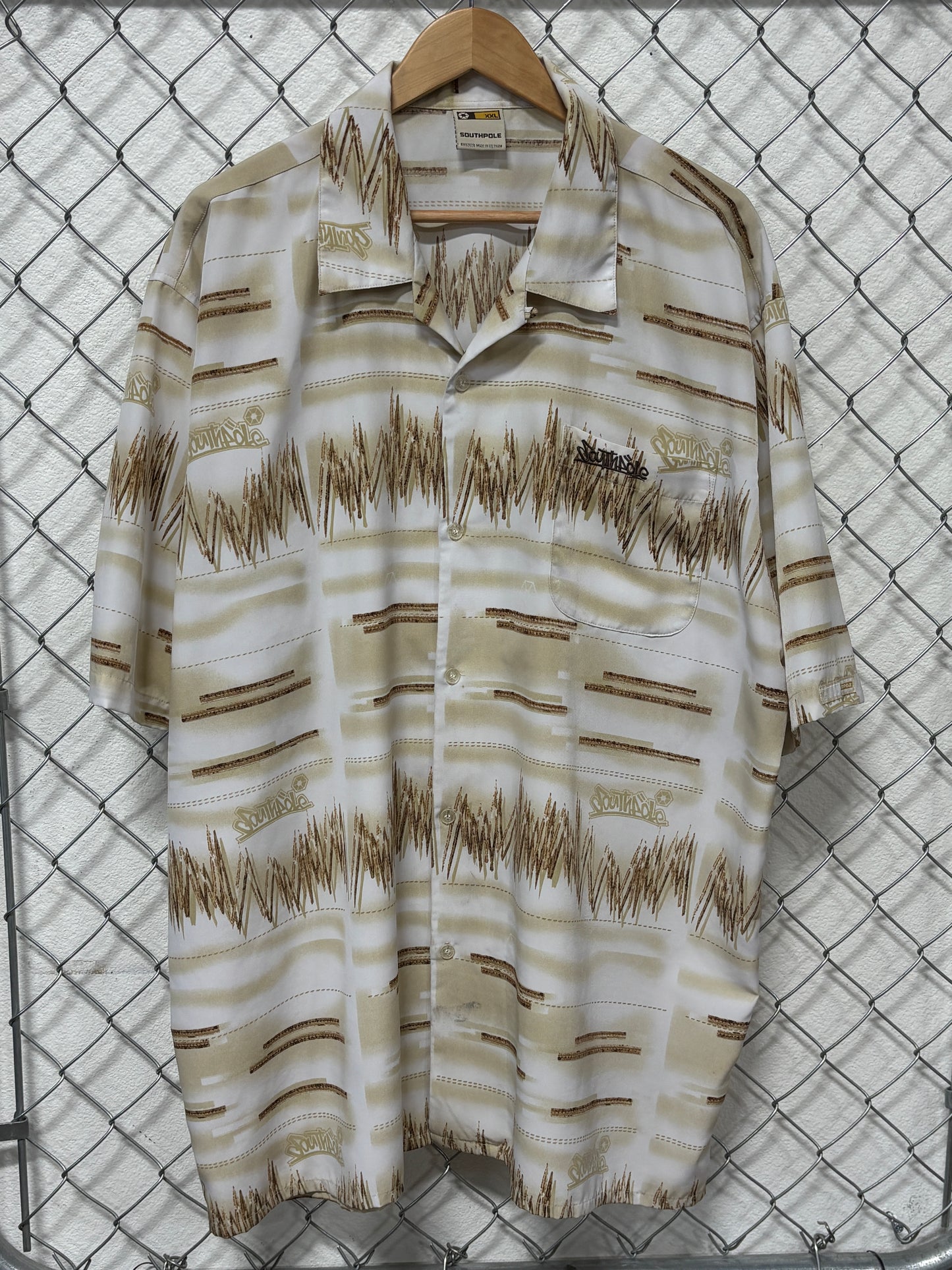 Y2K South Pole Short Sleeve White Button Up Baggy Shirt Size XXL