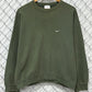 Vintage 90's Nike Faded Olive Green Small Swoosh Sweater Size Medium