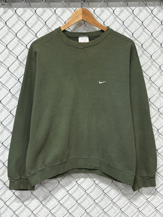 Vintage 90's Nike Faded Olive Green Small Swoosh Sweater Size Medium