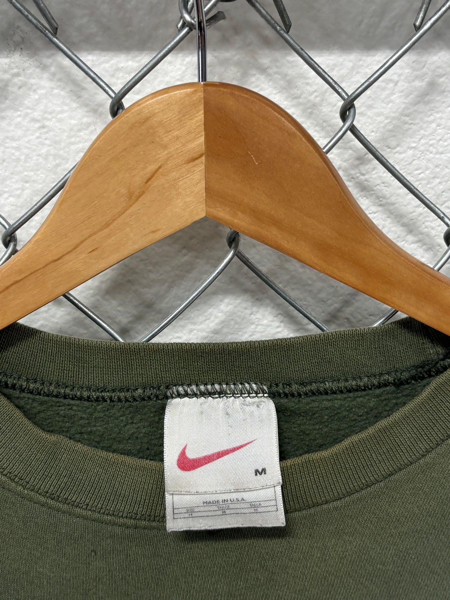Vintage 90's Nike Faded Olive Green Small Swoosh Sweater Size Medium