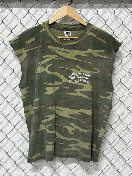Y2K Camo Little Joe's Bar and Grill Cutoff Shirt Size XL