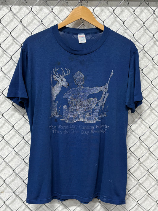 Vintage 80's The Worst Day Hunting Humor Graphic Tee Faded Size Large