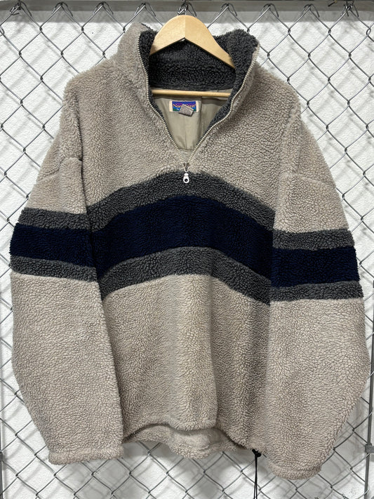 Vintage 90's North Crest Striped Quarter Zip Sherpa Sweater Size XL