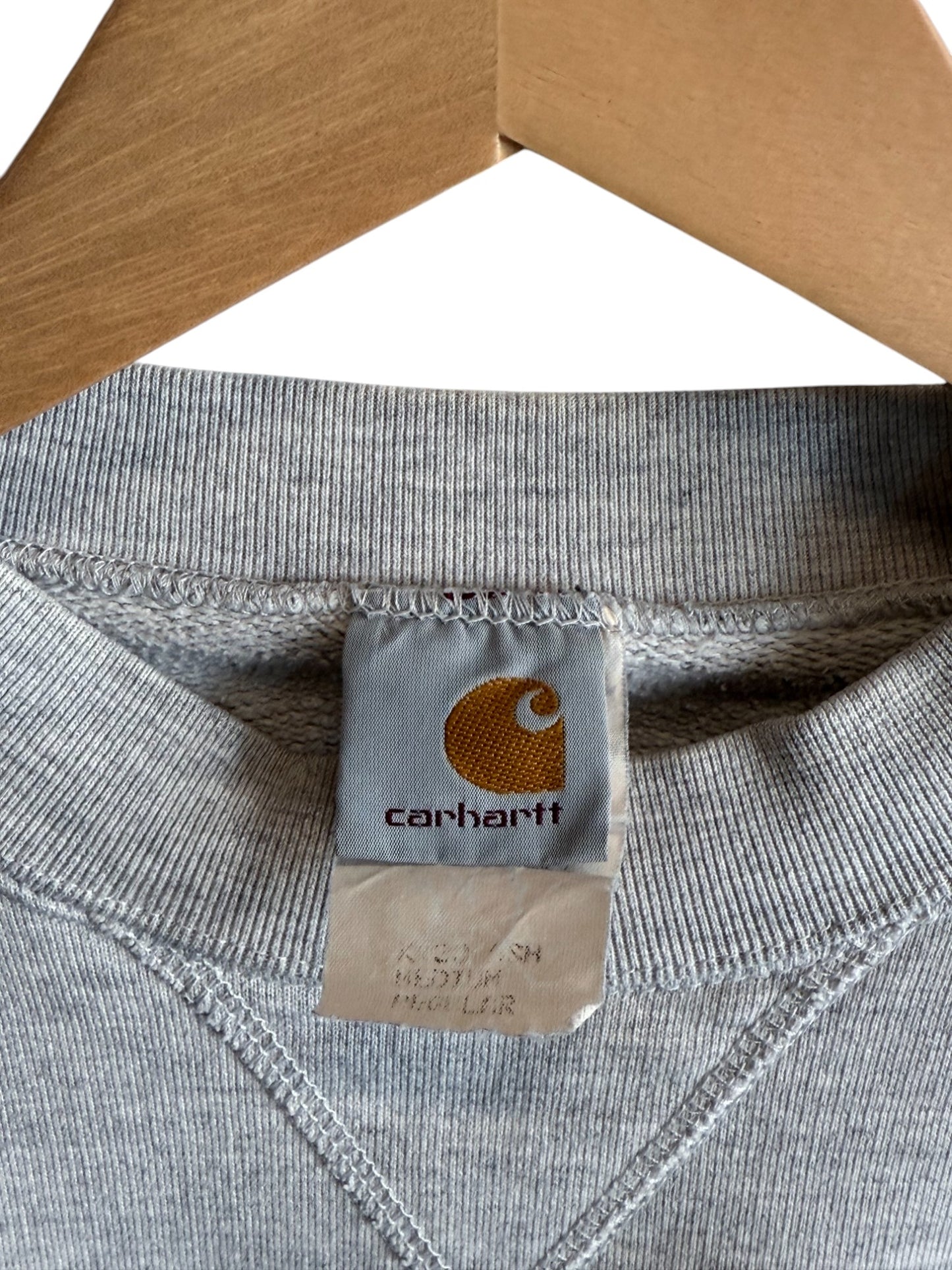Vintage 90's Carhartt Classic Script Logo Grey Sweater Size Medium