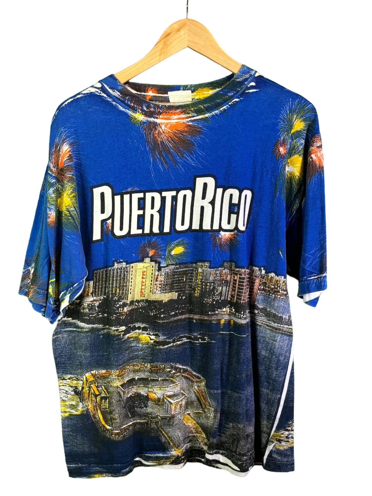 Vintage All Over Print Puerto Rico Graphic Tee Size Large