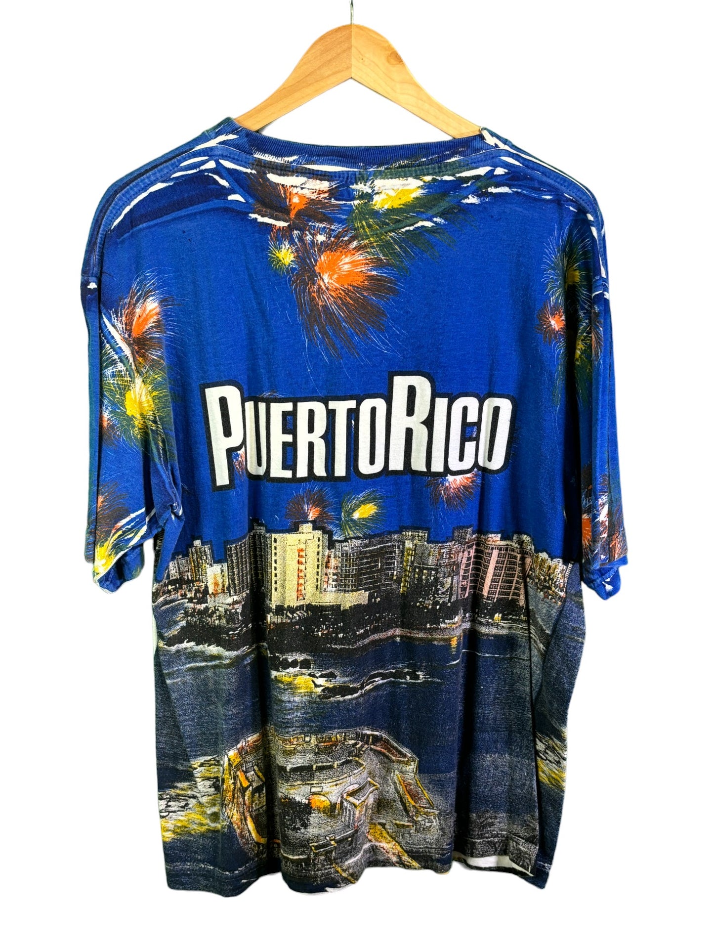 Vintage All Over Print Puerto Rico Graphic Tee Size Large